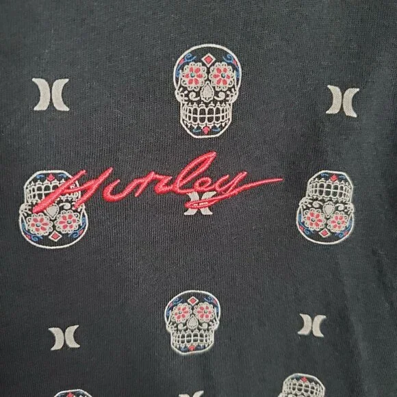 Hurley XXL Mens Shirt Graphic Tee Black Sugar Skull Allover Print Short Sleeve - Picture 6 of 8